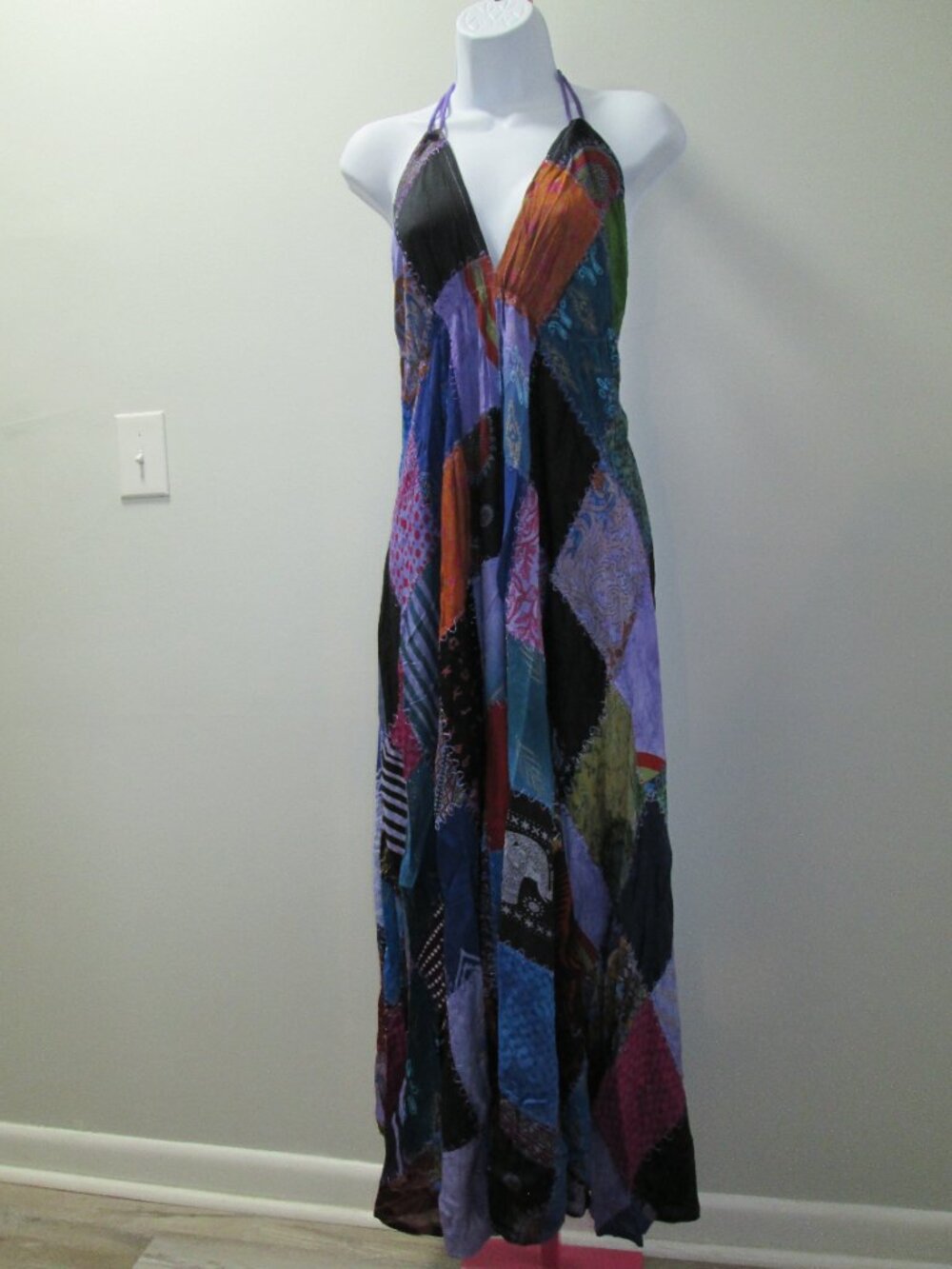 Purple Patchwork Boho Ananta Halter Dress NWT Sz OS - Picture 5 of 10